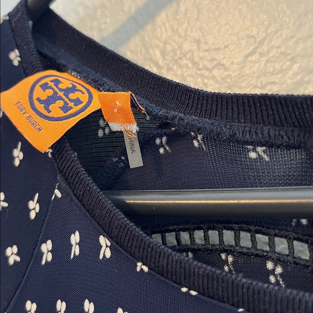 Tory Burch Navy Blue/White Printed Jersey Midi Dress - Size M Preppy Office